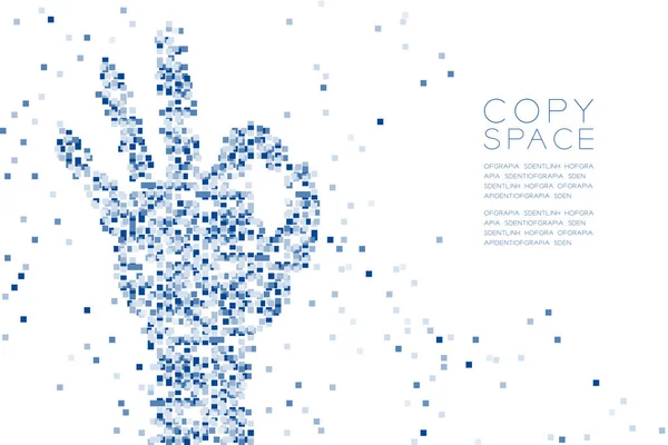 Soyut geometrik kare kutu model Ok el şekli, işaret dili konsept tasarım mavi renk illüstrasyon izole kopya alanı, vektör eps 10 beyaz zemin üzerine