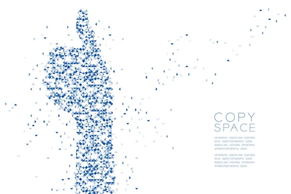 Vektör eps 10 soyut geometrik Çokgen kare kutu ve üçgen desen şekli, işaret dili konsept tasarım mavi renk illüstrasyon izole kopya alanı, beyaz zemin üzerine el başparmak