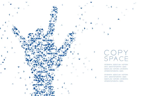 Soyut geometrik Çokgen kare kutu ve üçgen desen seni el şeklini seviyorum, işaret dili konsept tasarımı mavi renk illüstrasyon izole kopya alanı, vektör eps 10 beyaz zemin üzerine