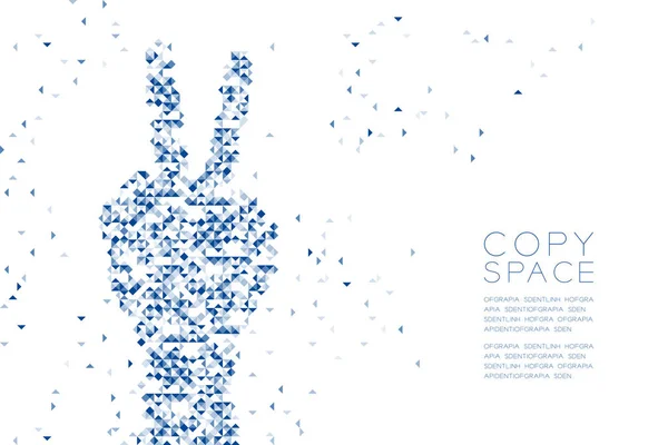 Vektör eps 10 soyut geometrik Çokgen kare kutu ve üçgen desen zafer el şekli, işaret dili konsept tasarım mavi renk illüstrasyon izole kopya alanı, beyaz zemin üzerine