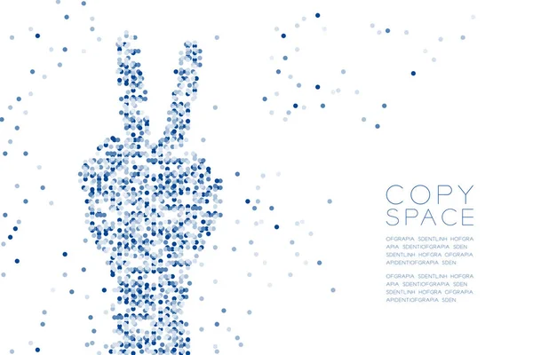 Soyut geometrik daire nokta deseni zafer el şeklini, işaret dili konsept tasarım mavi renk illüstrasyon izole kopya alanı, vektör eps 10 beyaz zemin üzerine