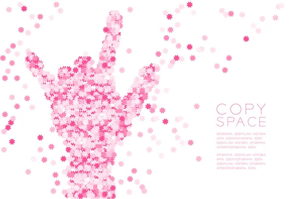 私はあなたの手の形 手話コンセプト デザイン ピンク色図コピー スペース ベクトル Eps と白い背景で隔離を愛し抽象花模様 — ストックベクタ