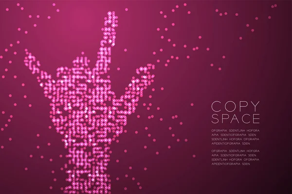 Seni el şekli seviyorum soyut geometrik daire küçük noktalı deseni, işaret dili konsept tasarımı pembe renk illüstrasyon izole kopya alanı, vektör eps 10 ile pembe degrade arka plan üzerinde