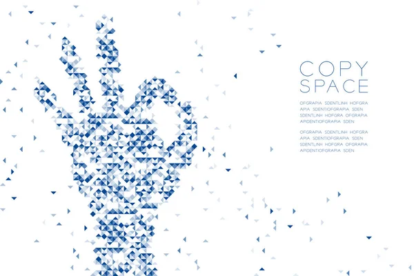 Vektör eps 10 soyut geometrik Çokgen kare kutu ve üçgen desen Ok el şekli, işaret dili konsept tasarım mavi renk illüstrasyon izole kopya alanı, beyaz zemin üzerine