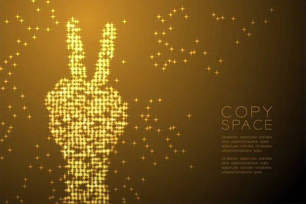 Soyut parlak yıldız deseni zafer el şekli, işaret dili konsept tasarımı altın renk illüstrasyon izole kahverengi degrade arka plan kopya alanı, vektör eps 10 ile