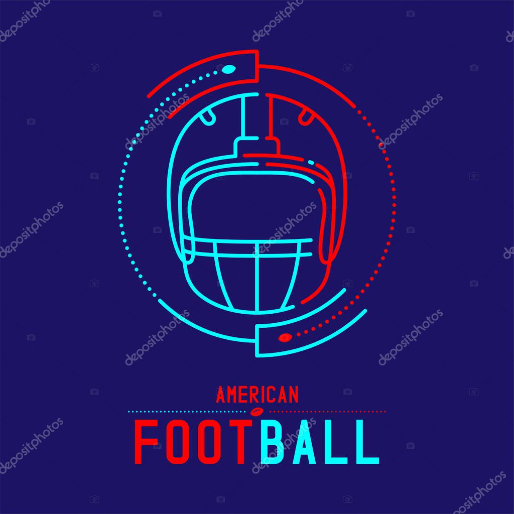American football helmet with goal post logo icon outline stroke set dash line design illustration isolated on dark blue background with soccer text and copy space