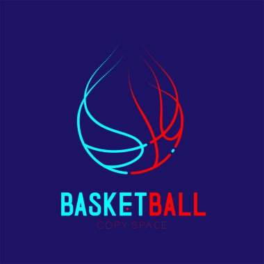 Yangın logo simge anahattı kontur çekim basketbol basketbol metin ve kopya alanı koyu mavi zemin üzerine izole çizgi çizgi tasarlamak ayarla