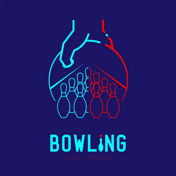 Main Tenant Bowling Épingles Logo Icône Contour Course Jeu Tableau — Image vectorielle