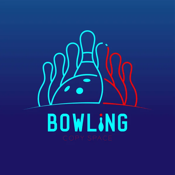 Bowling Con Pasadores Trazo Contorno Logo Icono Conjunto Ilustración Diseño — Archivo Imágenes Vectoriales