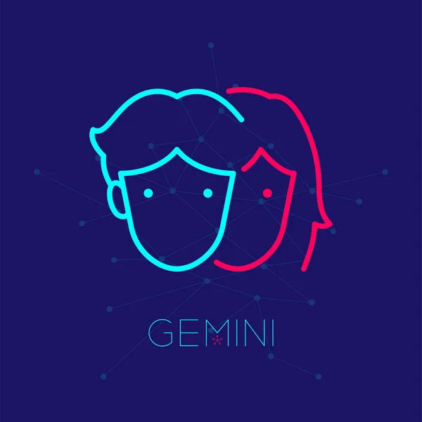 Gemini Sternbild Konstellation Logo Symbol Umriss Strich Set Strich Linie — Stockvektor