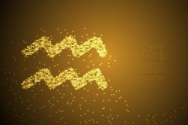 Parlak yıldız deseni kova Zodyak işareti şekli soyut, takımyıldızı konsept tasarım altın rengi illüstrasyon izole kahverengi degrade arka plan kopya alanı, vektör eps 10 ile yıldız