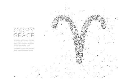 Vektör soyut geometrik düşük Çokgen kare kutu piksel ve üçgen desen koç Zodyak işareti şekli, yıldız takımyıldızı kavramı siyah renk tasarlamak kopya alanı, beyaz zemin üzerine