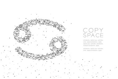 Vektör soyut geometrik düşük Çokgen kare kutu piksel ve üçgen desen kanser Zodyak işareti şekli, yıldız takımyıldızı kavramı siyah renk tasarlamak kopya alanı, beyaz zemin üzerine