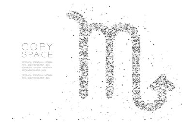 Vektör soyut geometrik düşük Çokgen kare kutu piksel ve üçgen desen akrep burç işareti şekli, yıldız takımyıldızı kavramı siyah renk tasarlamak kopya alanı, beyaz zemin üzerine