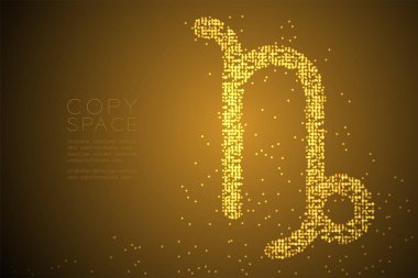 Soyut geometrik Bokeh daire nokta piksel deseni Oğlak burç işareti şekli, kopya alanı ile kahverengi degrade arka plan üzerinde altın rengi illüstrasyon izole takımyıldızı konsept tasarımı yıldız, vektör