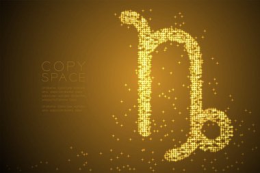 Parlak yıldız deseni Oğlak burç işareti şekli soyut, takımyıldızı konsept tasarım altın rengi illüstrasyon izole kahverengi degrade arka plan kopya alanı, vektör eps 10 ile yıldız