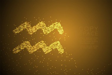 Soyut geometrik Bokeh daire nokta piksel deseni kova Zodyak işareti şekli, kopya alanı ile kahverengi degrade arka plan üzerinde altın rengi illüstrasyon izole takımyıldızı konsept tasarımı yıldız, vektör