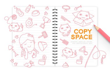 Defter ile çocuk kız el çizim seti, hayal, gelecek işgal 