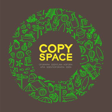 Seyahat etmek simge çocuklar çizim set desen arka planda daire kare illüstrasyon izole kahverengi renk zemin, merkezi kopya alanı üzerine el