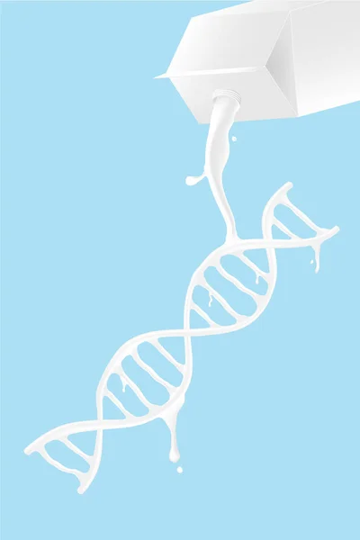 牛奶浇注 Dna 形状从盒 世界牛奶日概念3D 虚拟设计插图在蓝色背景上与复制空间隔离 Eps — 图库矢量图片