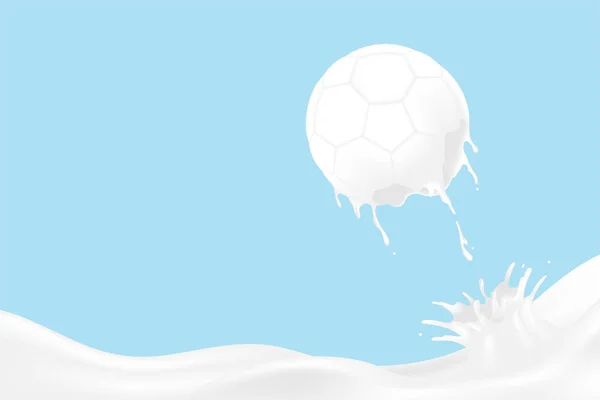 Milk splash Soccer ball shape, World Milk Day concept 3D virtual design illustration isolated on blue background with copy space, vector eps 10