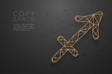 Yay burç işareti tel kafes Çokgen altın çerçeve yapısı, Fortune teller konsept tasarım illüstrasyon izole kopya alanı, vektör eps 10 siyah degrade zemin üzerine