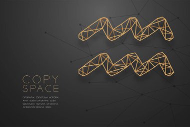 Kova Zodyak işareti tel kafes Çokgen altın çerçeve yapısı, Fortune teller konsept tasarım illüstrasyon izole kopya alanı, vektör eps 10 siyah degrade zemin üzerine