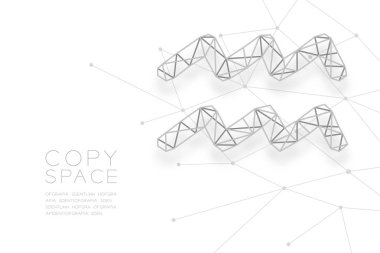 Kova Zodyak işareti tel kafes Çokgen gümüş çerçeve yapısı, Fortune teller konsept tasarım illüstrasyon izole kopya alanı, vektör eps 10 beyaz zemin üzerine