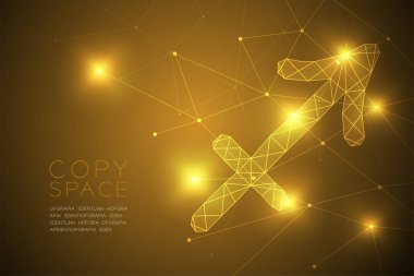 Yay burç işareti tel kafes Çokgen çerçeve yapısı, Fortune teller konsept tasarım illüstrasyon izole kopya alanı, vektör eps 10 altın gradyan zemin üzerine