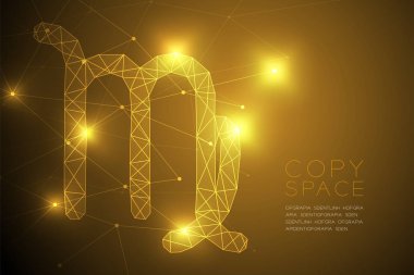 Başak Zodyak işareti tel kafes Çokgen çerçeve yapısı, Fortune teller konsept tasarım illüstrasyon izole kopya alanı, vektör eps 10 altın gradyan zemin üzerine