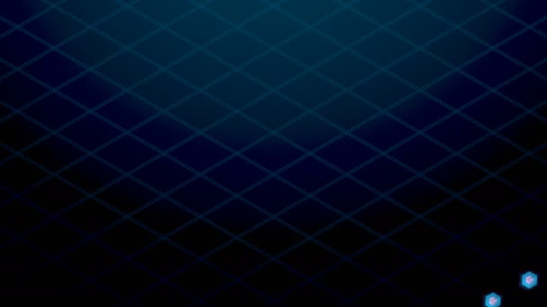 Boîte à ondulation virtuelle isométrique 3D abstraite et noyau rouge avec illustration de modèle de chaîne en maille carrée, conception de concept de technologie Blockchain sur fond noir, animation en boucle transparente 4K 