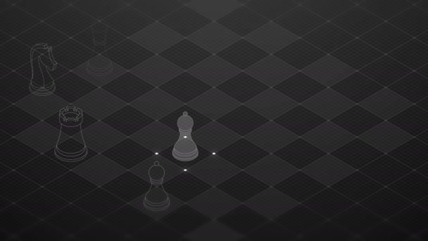 正方形三次元等尺性仮想透明チェス メッシュ パターン チェス盤 黒の背景コピー スペースとシームレスなループ アニメーション にビジネス技術戦略コンセプト デザイン — ストック動画