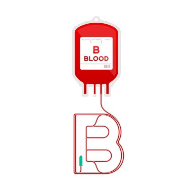 Kan çanta B tipi kırmızı renk ve alfabe harf B şekil kordon illüstrasyon, kan nakli konsept düz tasarımı izole kopya alanı ile beyaz zemin üzerine yapılan oturum açın