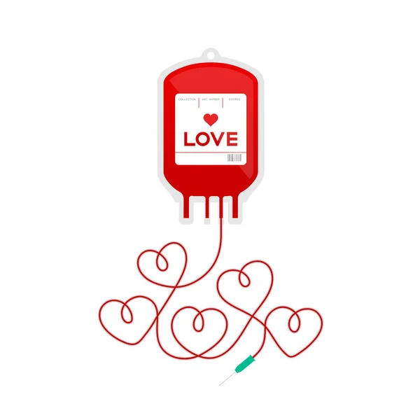 Kan Torbası Kırmızı Renk Aşk Kalp Şekli Kordon Illüstrasyon Sevgililer — Stok Vektör