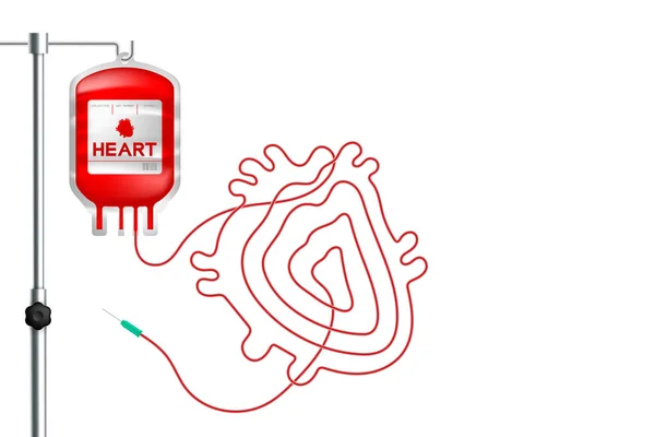 Sacchetto Sangue Colore Rosso Forma Segno Organo Del Cuore Fatta — Vettoriale Stock