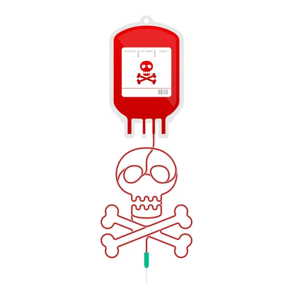 Sacchetto Sangue Colore Rosso Con Cranio Ossa Incrociate Forma Fatta — Vettoriale Stock