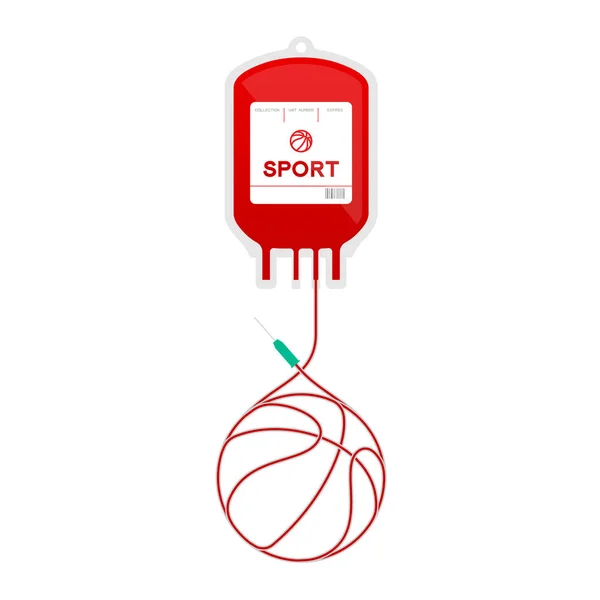 血液は スポーツ コンセプト フラット デザイン コピー スペースと 白い背景で隔離のコード図から作られたバスケット ボールの形をした赤い色をバッグします — ストックベクタ