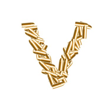 Alfabe kurşun harf V altın rengi, beyaz arka plan üzerinde izole resimde 3 boyutlu sanal tasarım ayarla