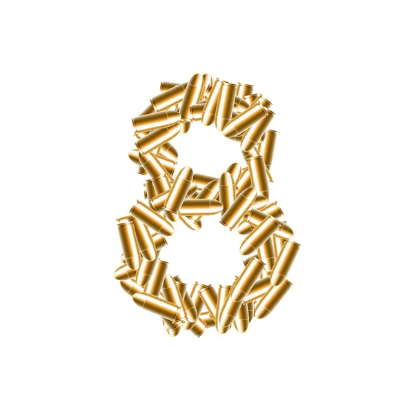 字母编号八或8金颜色 在字母符号集 插图3D 虚拟设计隔离在白色背景上 — 图库矢量图片
