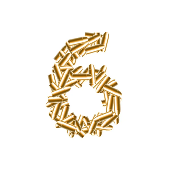 Letra Número Seis Seis Cor Ouro Conjunto Marcadores Alfabeto Ilustração — Vetor de Stock