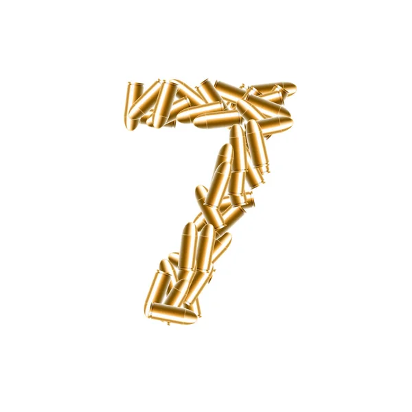 Der Buchstabe Nummer Sieben Oder Sieben Goldene Farbe Alphabet Geschosssatz — Stockvektor