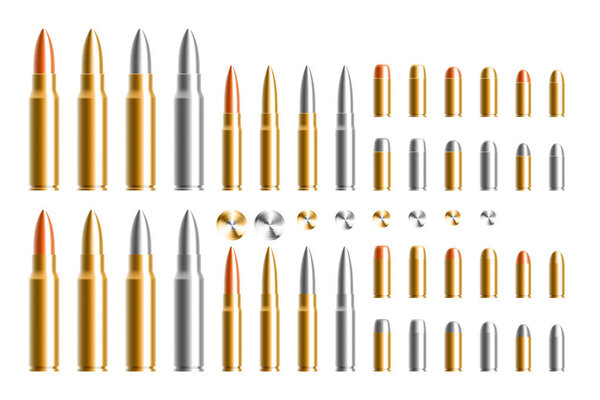 Bullet 3D virtual design set, illustration isolated on white background