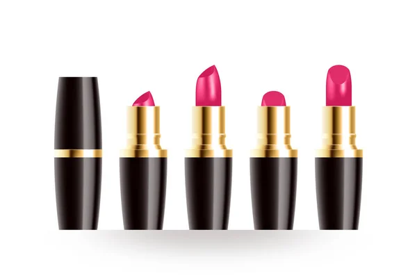 Virtueller Lippenstift Rosa Farbe Mit Goldener Und Schwarzer Gehäuseabbildung Isoliert — Stockvektor