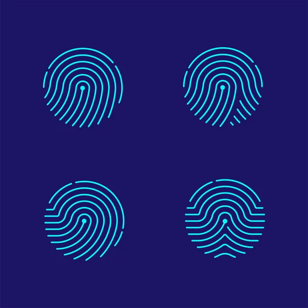 Fingerprint Scan Icon Set Dash Line Design Illustration Blue Green — Stock Vector