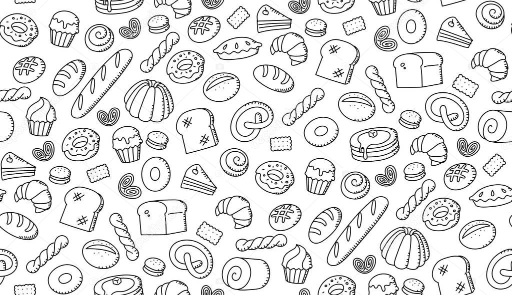 Seamless pattern background Bakery kids hand drawing set illustration isolated on white background