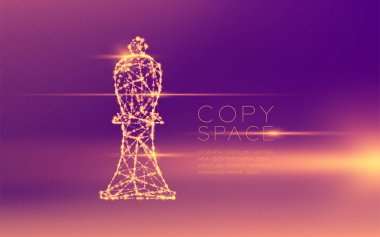 Satranç Bishop tel kafes Çokgen fütüristik bokeh hafif çerçeve yapısı ve lens flare, iş stratejisi konsept tasarım illüstrasyon izole kopya alanı ile mor degrade arka plan üzerinde