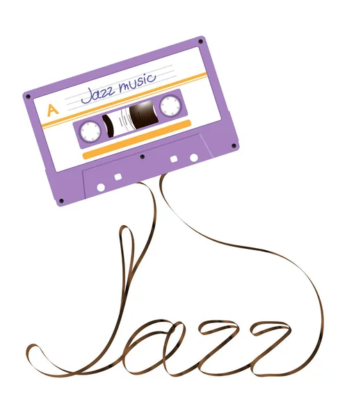 Casete Audio Compacto Color Violeta Texto Jazz Hecho Una Ilustración — Archivo Imágenes Vectoriales