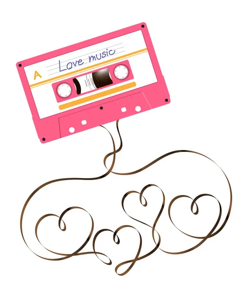 Compacte Audio Cassette Roze Kleur Love Hart Teken Vorm Gemaakt — Stockvector