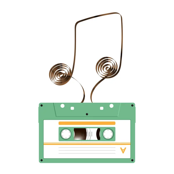 Cassette Audio Compacto Color Verde Forma Nota Musical Hecha Ilustración — Archivo Imágenes Vectoriales