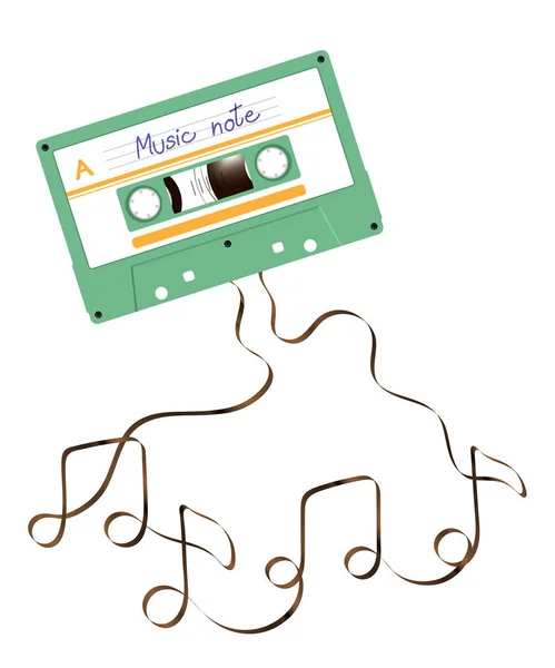 Cassette Audio Compacto Color Verde Forma Nota Musical Hecha Ilustración — Archivo Imágenes Vectoriales
